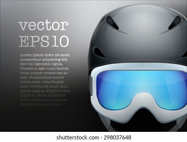 Background of Classic Ski helmet and snowboard goggles. Winter mountain vacation. Vector Illustration.