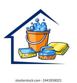 Background with cleaning items. Housekeeping illustration for service and advertising.