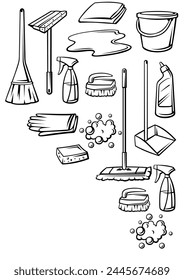 Background with cleaning items. Housekeeping illustration for service and advertising.