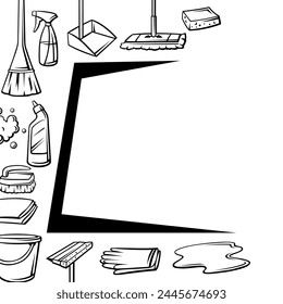 Background with cleaning items. Housekeeping illustration for service and advertising.