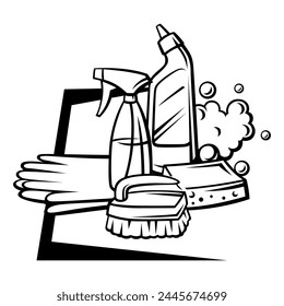 Fondo con elementos de limpieza. Ilustración de limpieza para servicio y publicidad.