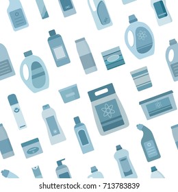 Background with cleaning supplies. Seamless pattern. Vector illustration. 