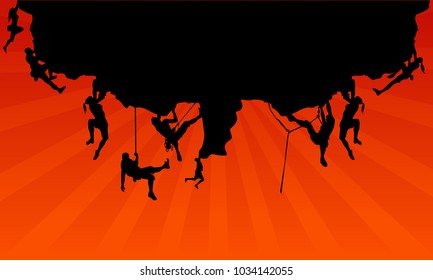 Background of Climber on Cliff Silhouette vector