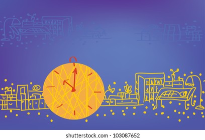 Background with clock and room