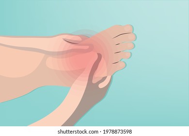 Background of Close up Foot pain with a red circle with Light blue green background. Healthcare and Medical concept