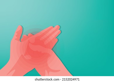 Background of Close up Hand pain with a red circle with an ocean background. Healthcare and Medical concept