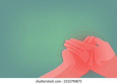 Background of Close up Hand pain with a red circle with a dull cyan background. Healthcare and Medical concept