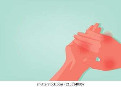 Background of Close up Hand pain with a red circles with a light cyan background. Healthcare and Medical concept
