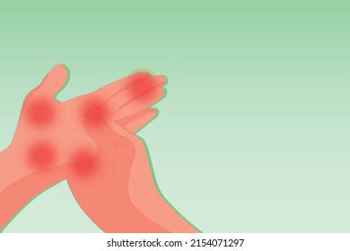 Background of Close up Hand pain with alot of red circles with a light green apple background. Healthcare and Medical concept