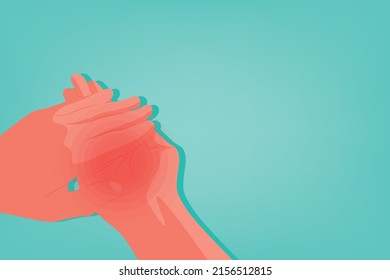 Background of Close up Hand pain with a red circle with a ocean background. Healthcare and Medical concept