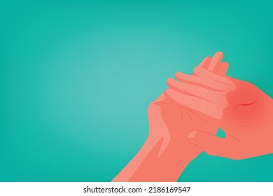 Background of Close up Hand pain with a red circles with a cyan background. Healthcare and Medical concept
