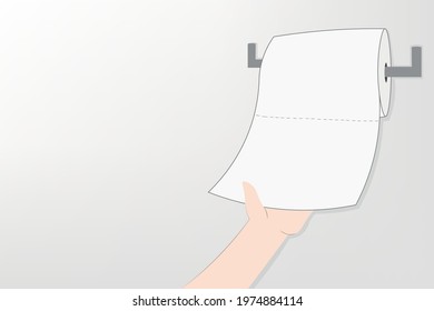 Background of Close up hand woman pulling tissue with a grey background. Healthcare and Medical concept