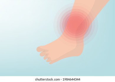 Background of Close up Knee joint pain with a red circle with Light blue background. Healthcare and Medical concept