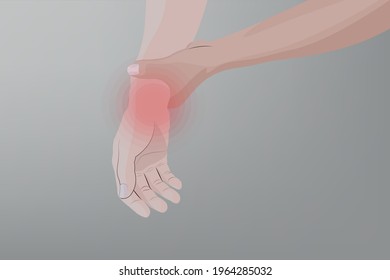 Background of Close up Man suffering from pain, weakness and tingling in wrist, Healthcare and medical concept