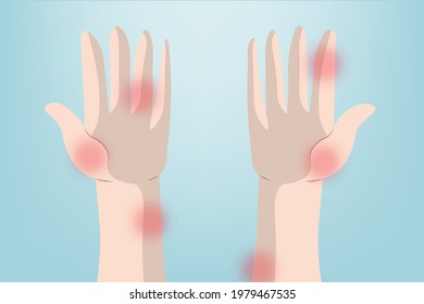 Background of Close up Wrist pain and Hand pain with a red circle, Light blue background. Healthcare and Medical concept
