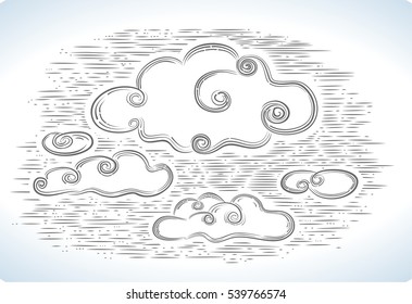 Background with clouds for design fabric for children's clothing and bed linen. Vintage.