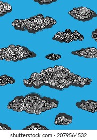 Antecedentes con nubes de estilo japonés. Ilustración vectorial.