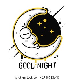 Background With Clouds, The New Moon And The Stars Vector Icon Vector Suitable For Greeting Card, Poster Or T-shirt Printing.