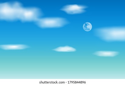 Hintergrund mit Wolken am blauen Himmel und Vollmond, blauer Himmel, Vektorgrafik