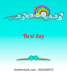 Background with clouds, rainbow and sun