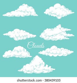  Background with clouds sketches. Hand drawn sky vector illustration