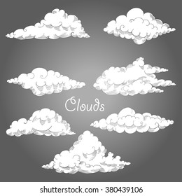  Background with clouds sketches. Hand drawn sky vector illustration