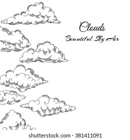  Background with clouds sketches. Hand drawn sky vector illustration