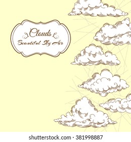  Background with clouds sketches. Hand drawn sky vector illustration