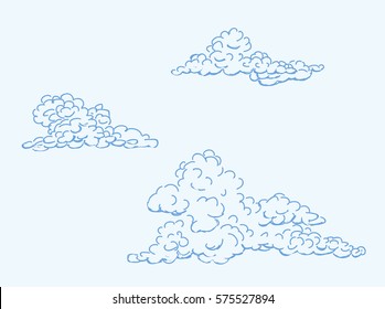 Background with clouds sketches. Hand drawn sky vector illustration