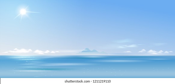 Background cloudy landscape over the sea. Panoramic wide banner. Nature. Vector graphics.