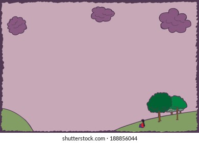 Background of cloudy sky with woman sitting on hill