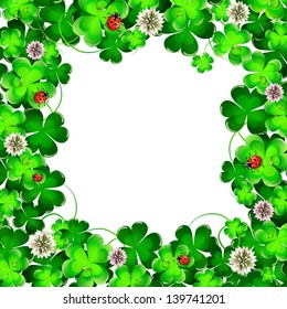 Background with clover ,flower and ladybug