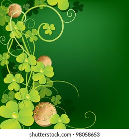Background with clover and golden coins