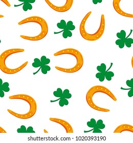 Background of clover and horseshoes