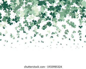 Background with clover leaves of different shades of green. A pattern for St. Patrick's Day. Vector graphics