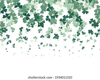 Background with clover leaves of different shades of green. A pattern for St. Patrick's Day. Vector graphics