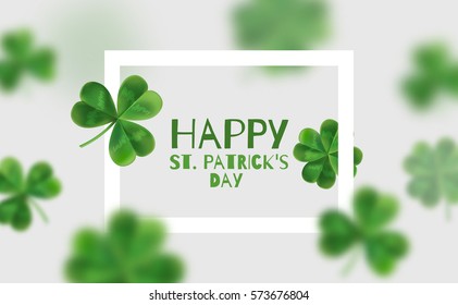 Background with clovers 3d effect. Poster with place for text. Happy St. Patrick's for.