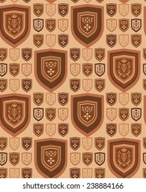 Background coats of arms on large beige. On a beige background depicted the coat of arms with stylized decorative flowers. For printing, and textiles. 