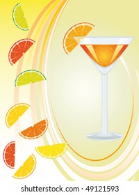 Background with a cocktail and fruit. Vector illustration