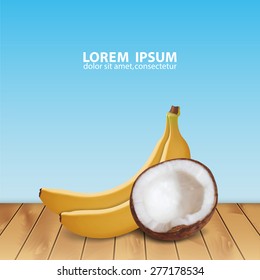 Background with coconut and bananas. High quality vector. EPS10 vector
