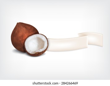 Background with coconut. Coconut with ribbon. High quality vector. EPS10 vector