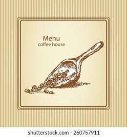 Background  with coffee beans , hand drawn 