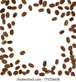 Background with Coffee Beans for Print, Poster, Card. Fresh morning Pattern for Cafe or Coffee House Decoration. Simple Rough Motif. Vector Frame