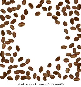 Background with Coffee Beans for Print, Poster, Card. Fresh morning Pattern for Cafe or Coffee House Decoration. Simple Rough Texture. Vector Frame