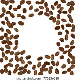 Background with Coffee Beans for Print, Poster, Card. Fresh morning Pattern for Cafe or Coffee House Decoration. Simple Scribble Motif. Vector Frame