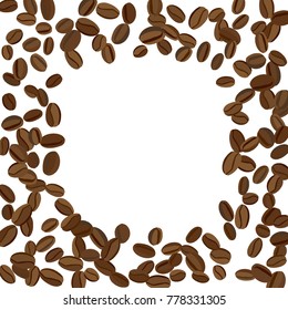 Background with Coffee Beans for Print, Poster, Card. Fresh morning Pattern for Cafe or Coffee House Decoration. Simple Scribble Motif. Vector Frame