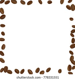 Background with Coffee Beans for Print, Poster, Card. Fresh morning Pattern for Cafe or Coffee House Decoration. Simple Scribble Motif. Vector Frame