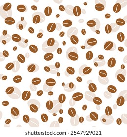  Fondo de granos de café. Silueta. Vector de alimentos, ilustración de la planta, fondo, Plantilla, volante, diseño, cartel, Anuncio, papel, marca. El fondo blanco.