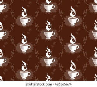 Background with coffee cup in the frame, stylized signboard cafe. It can be used for menu design.