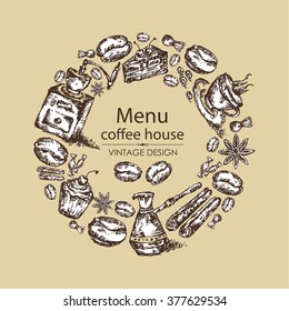 Background with coffee , hand drawn